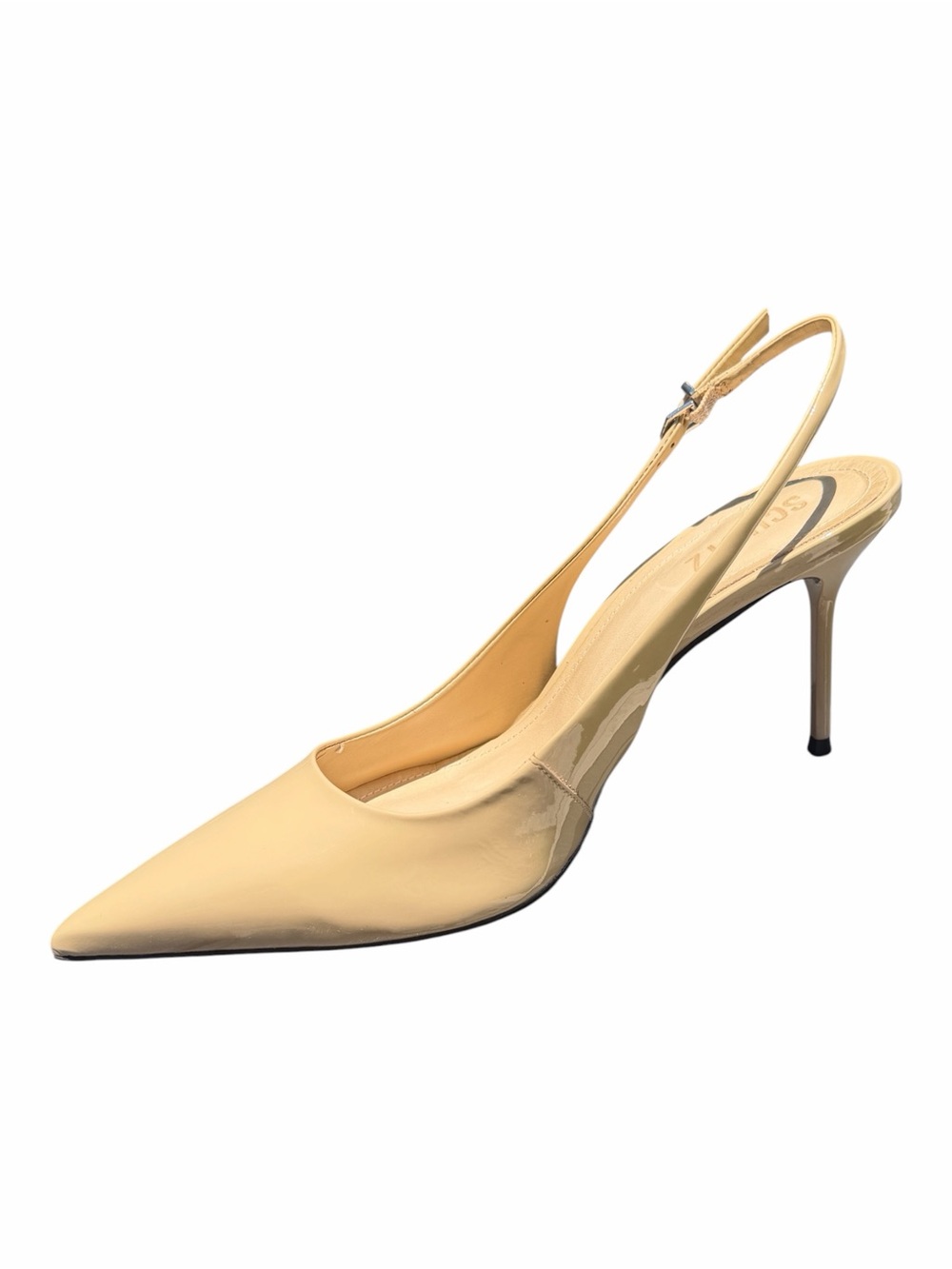 Schutz Paola Slingback Pumps Nude Patent Leather Pointed Toe Heels 10 NIB